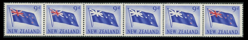 New Zealand 1960 National Flag 9d Red Omitted Strip