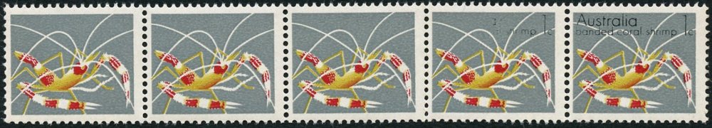 Australia 1973 Shrimp Black Omitted Strip