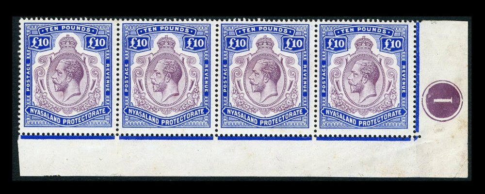 Nyasaland 1919 £10 Purple And Royal Blue
