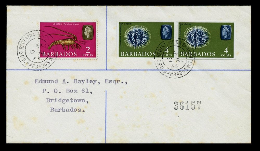 Barbados 1965 Sea Urchin 4c Horizontal Pair Imperforate