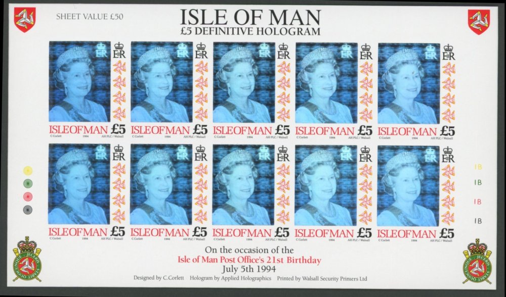 Isle Of Man 1994 £5 Queen Elizabeth II With Hologram Imperforate