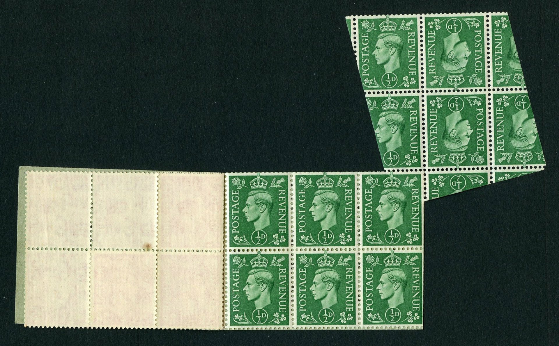 1941 ½d pale Green Booklet Pane Tete-Beche