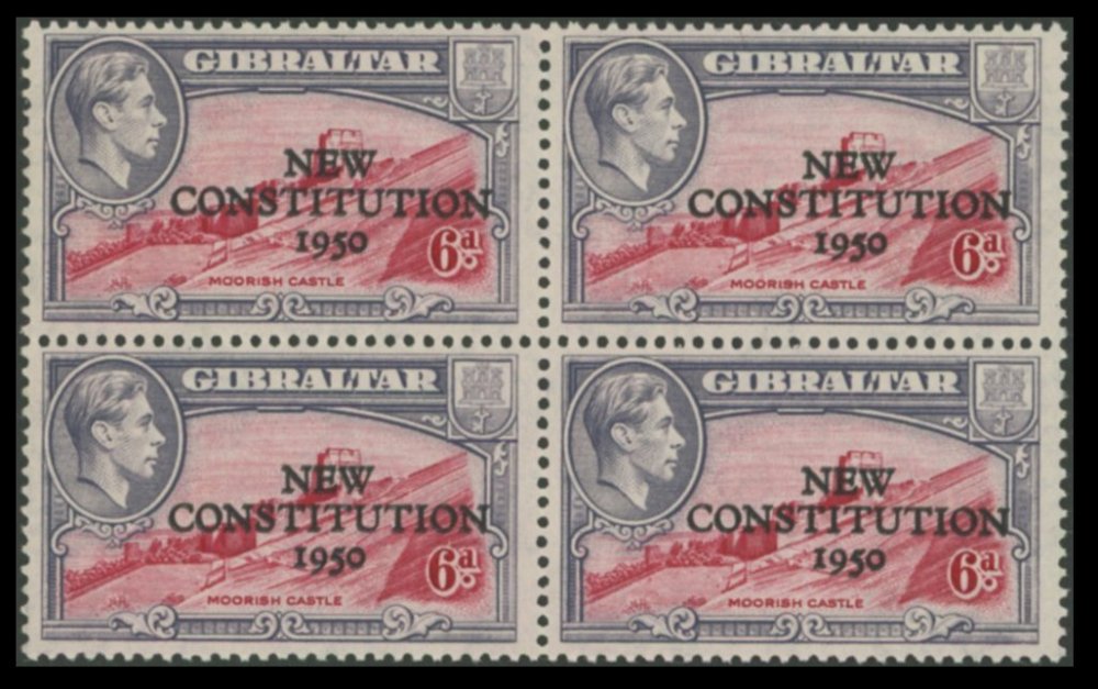 Gibraltar 1950 New Constitution 6d Overprint Double