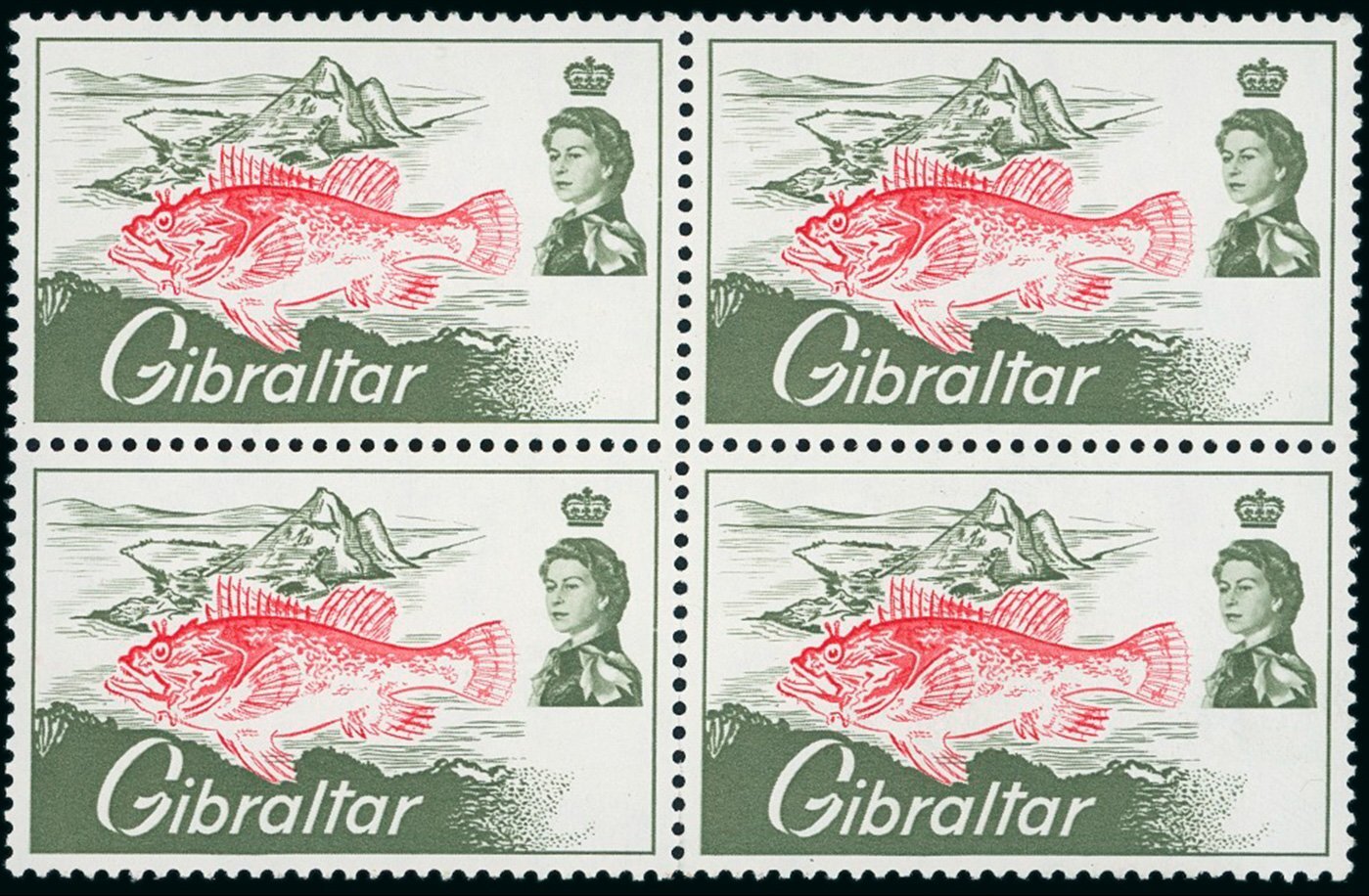 Gibraltar 1966 Angling 7d Black Omitted Block