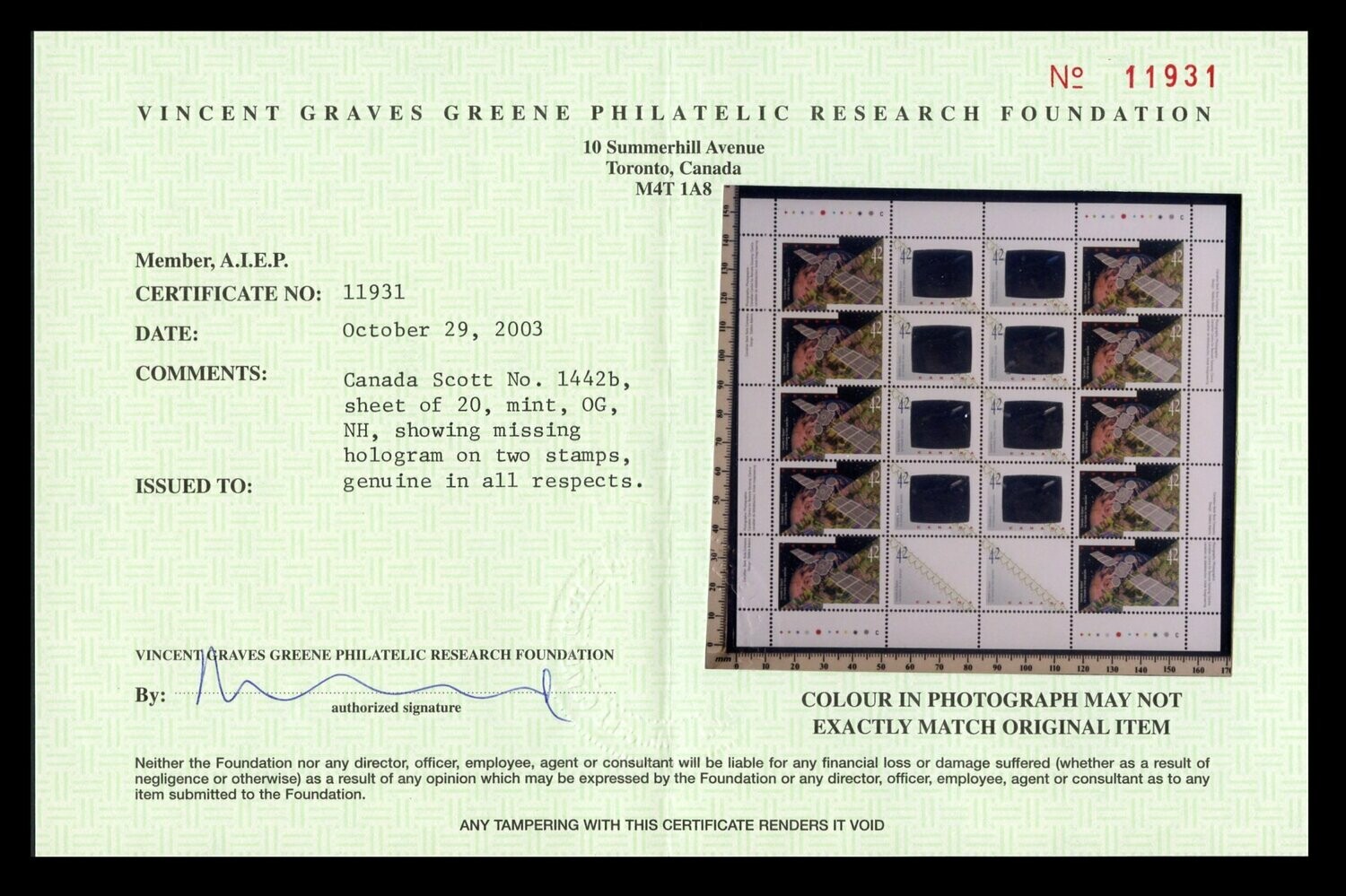 Canada 1992 Canada In Space 42c Sheetlet Hologram Omitted - Image 3
