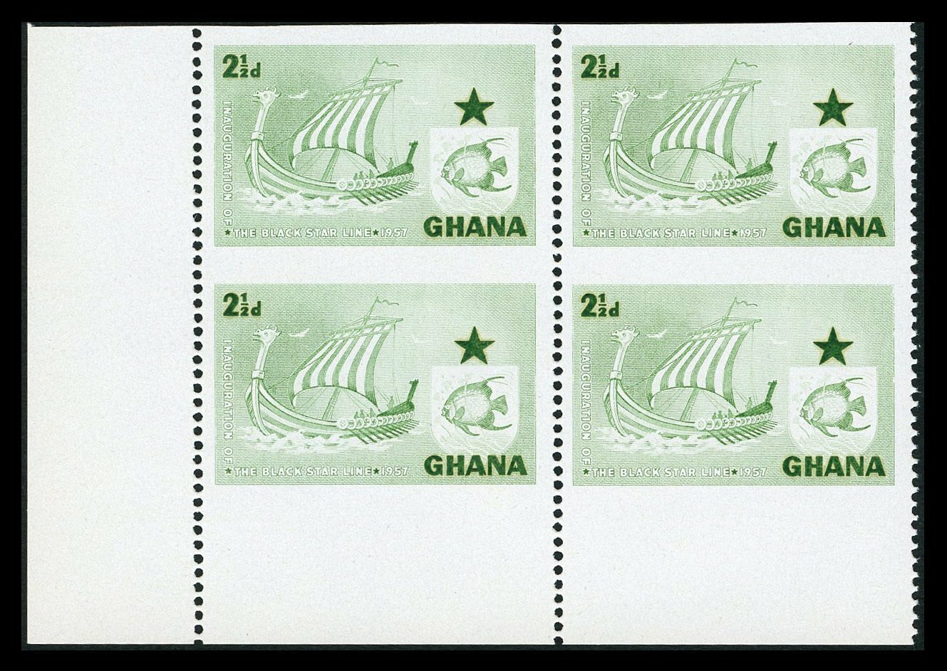 Ghana 1957 Black Star Shipping 2½d Block Imperforate Horizontally