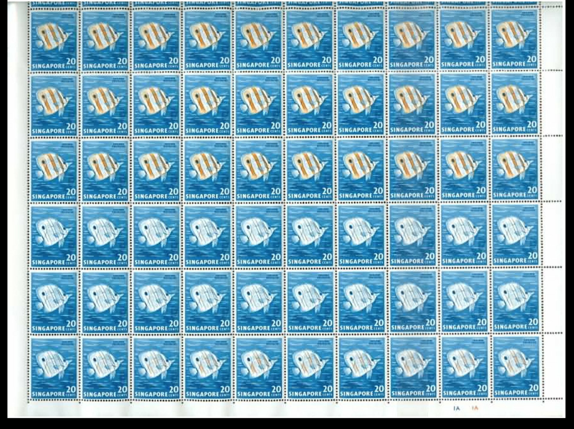 Singapore 1962  Butterfish 20c Sheet Orange Omitted