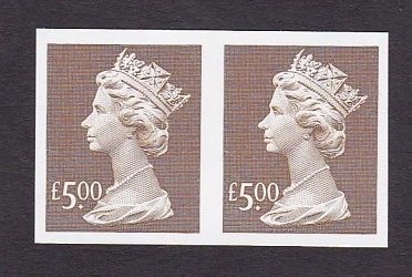 1999 £5 Brown. Horizontal Pair Imperforate