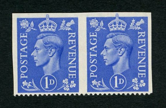 1951 1d Pale Ultramarine Horizontal Pair Imperforate Three Sides