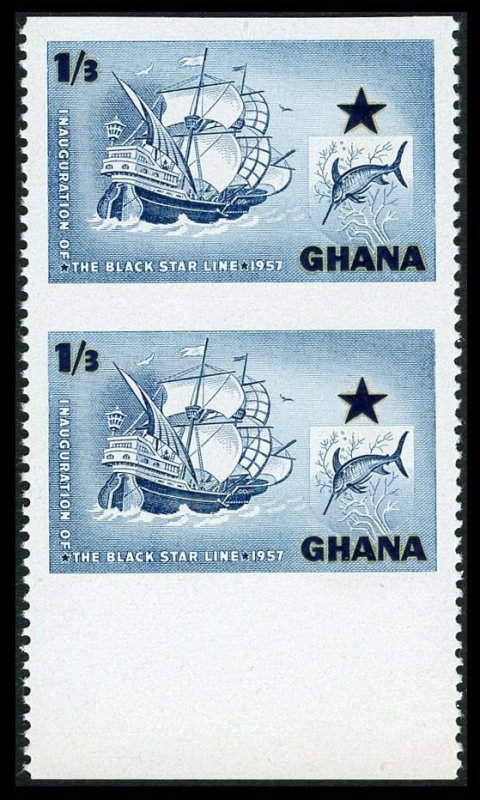 Ghana-1957 Black Star Shipping 1/3d Pair Imperforate Horizontally.SG183a