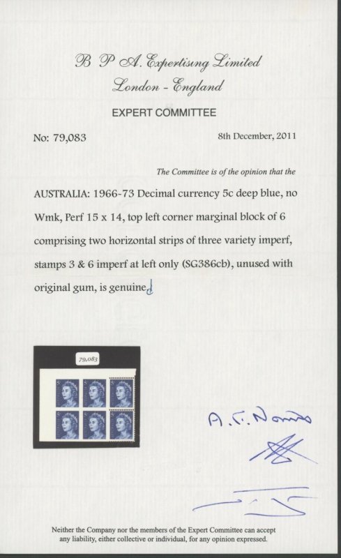Australia 1966 5c Deep Blue Imperforate - Image 3