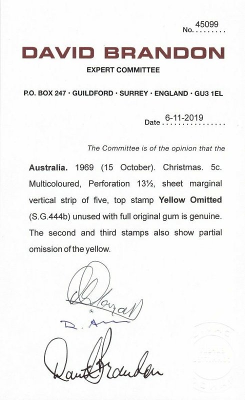 Australia 1969 Christmas 5c Strip Yellow Omitted - Image 3