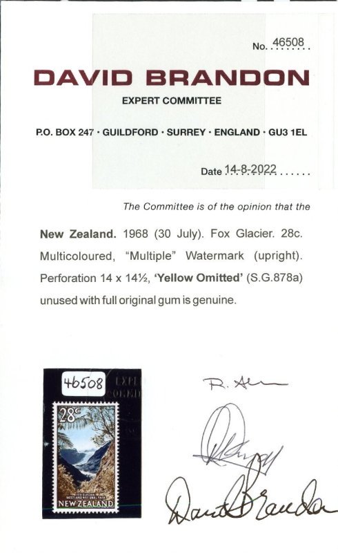 New Zealand 1968 Glacier Yellow Omitted - Image 3