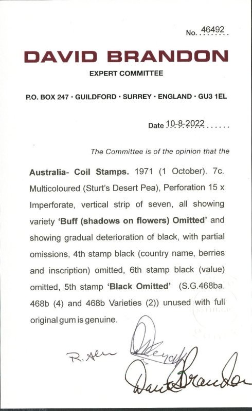 Australia 1970 Desert Pea Buff & Black Omitted - Image 3