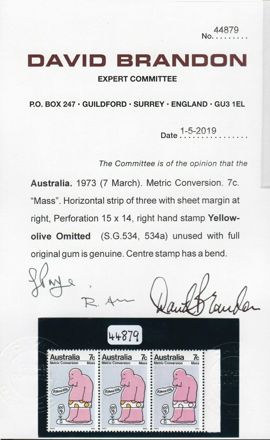 Australia 1973 Metric Conversion 7c Yellow Omitted - Image 3