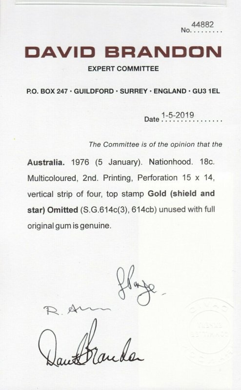 Australia 1976 Nationhood 18c Strip Die I & II Gold Omitted - Image 3