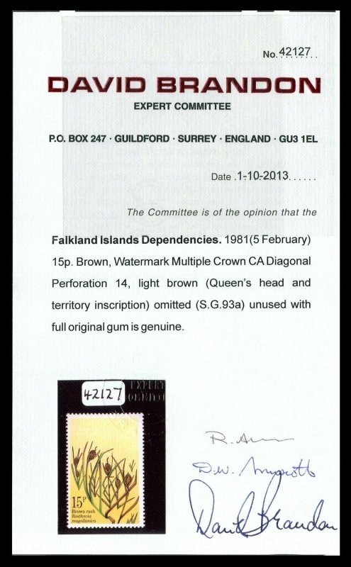 Falkland Island Dependencies 1981 Plants 15p Brown Omitted - Image 3