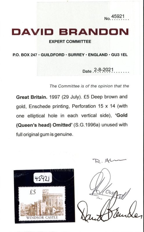 1997 Windsor Castle £5 Enschede Gold Omitted - Image 3