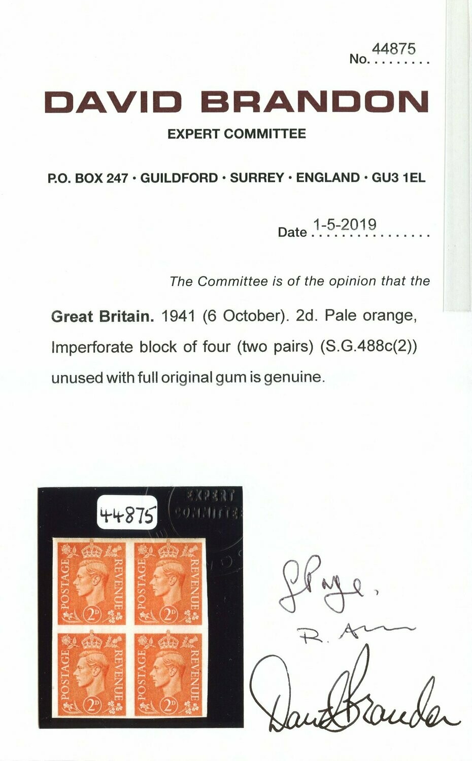 1941 2d Pale Orange. Block Of Four Imperforate - Image 3