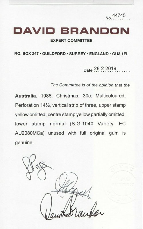 Australia 1986 Christmas 30c Strip Yellow Omitted - Image 3
