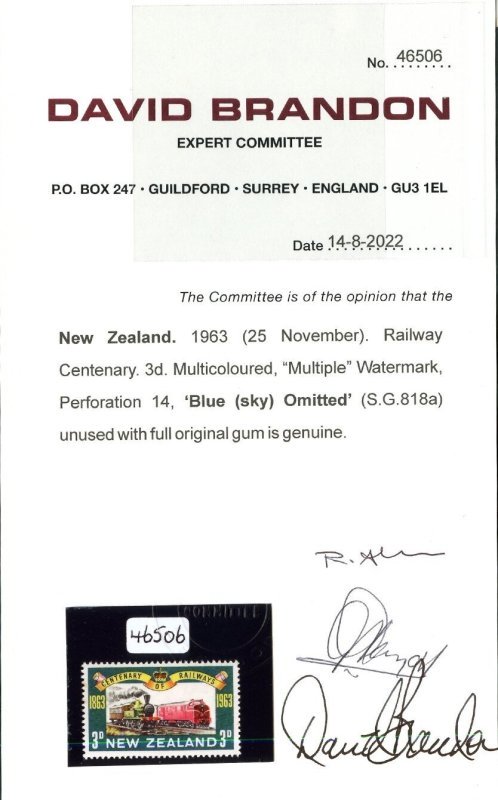 New Zealand 1963 Railway 3d Blue Omitted - Image 3
