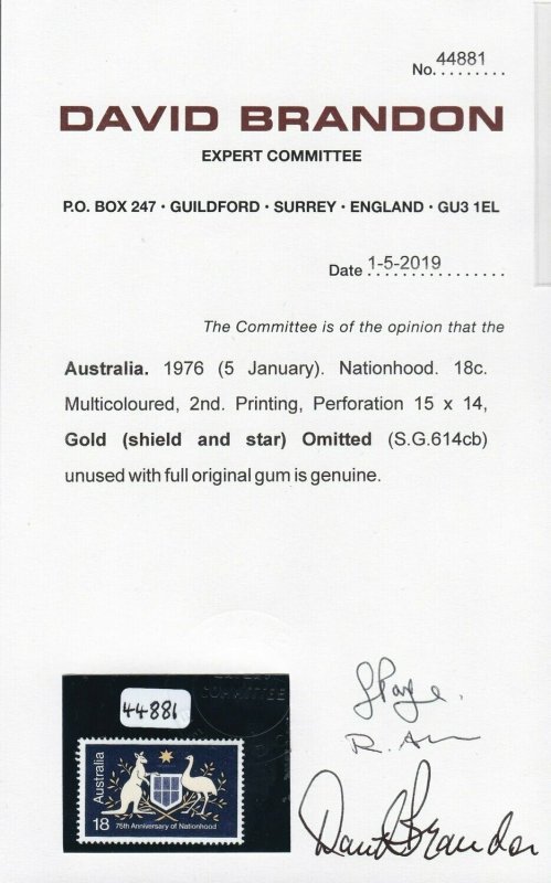 Australia 1976 Nationhood 18c Gold Omitted - Image 3