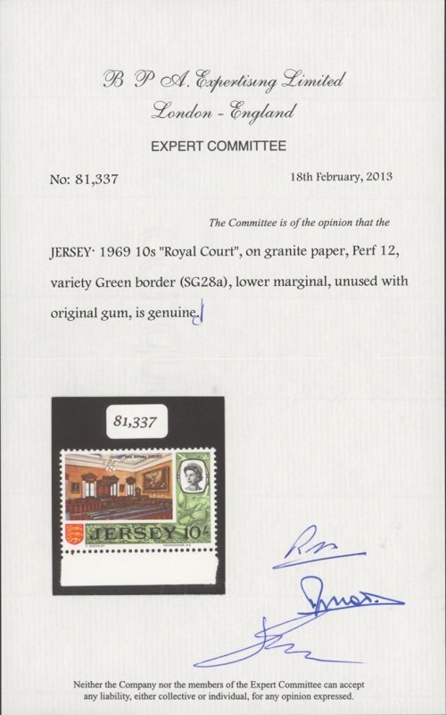 Jersey 1969 Royal Court 10/- Green Border - Image 4