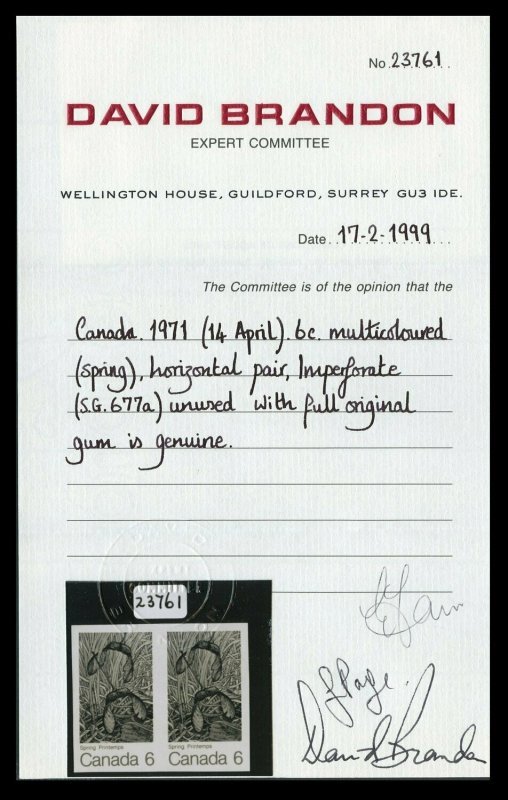 Canada 1971 Four Seasons 6c Horizontal Pair Imperforate - Image 3