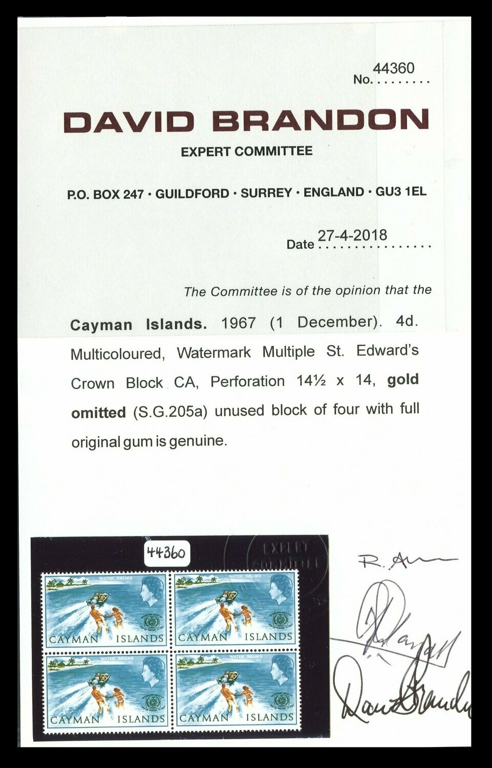 Cayman Islands 1967 International Tourist Year 4d Gold Omitted - Image 3