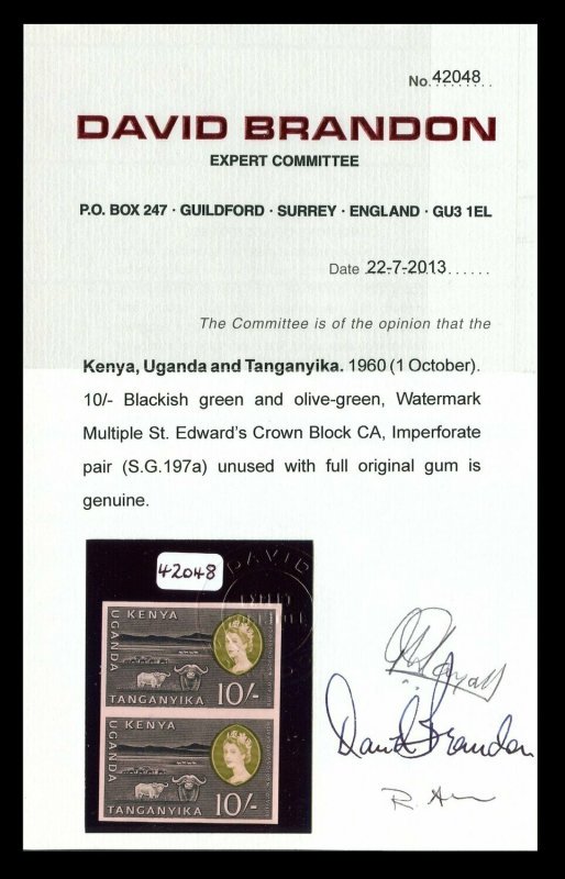 Kenya Uganda Tanganyika 1960 10/- Buffalo Imperforate - Image 3