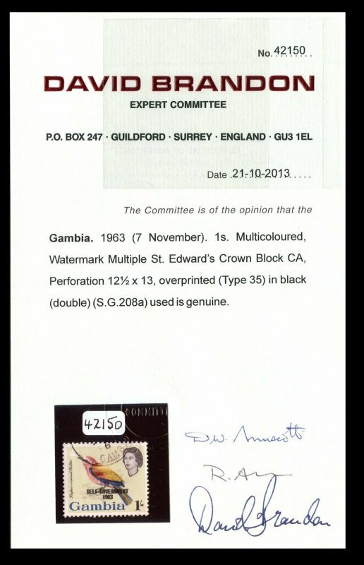 Gambia 1963 New Constitution 1s. Roller Bird Overprint Double - Image 4
