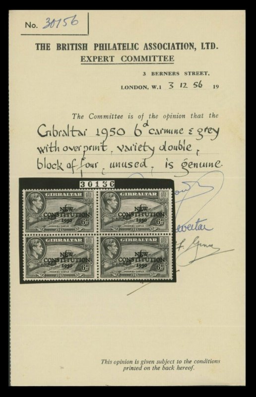 Gibraltar 1950 New Constitution 6d Overprint Double - Image 3