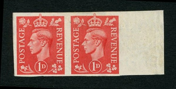1941 1d Pale Scarlet. Marginal Horizontal Pair Imperforate