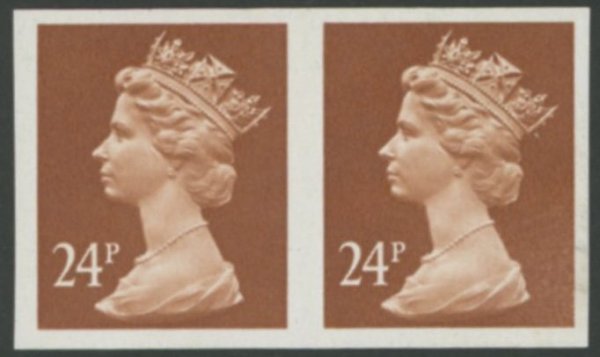 1991 Stamps, 24p, Chestnut Imperforate Pair
