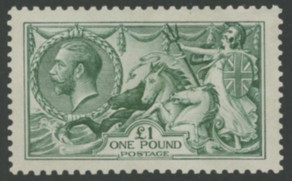 1913 £1 Dull Blue Green Seahorse. Unmounted Mint