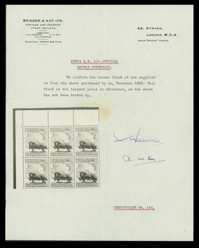 Kenya Uganda Tanganyika 1960  1/- Overprint Double - Image 3