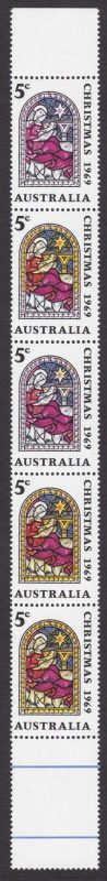 Australia 1969 Christmas 5c Strip Yellow Omitted