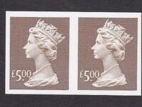 1999 £5 Brown. Horizontal Pair Imperforate