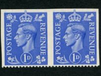 1951 1d Pale Ultramarine Horizontal Pair Imperforate Three Sides