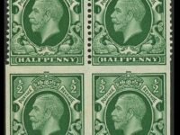 1934 ½d Green. The Imperforate Three Sides Block