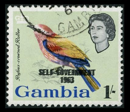 Gambia 1963 New Constitution 1s. Roller Bird Overprint Double