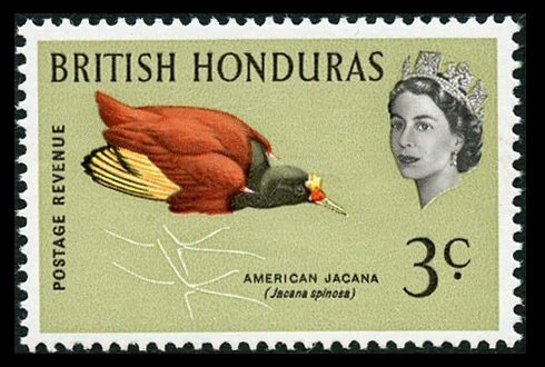 British Honduras 1962 3c Jacana Bird Blue-Green Omitted
