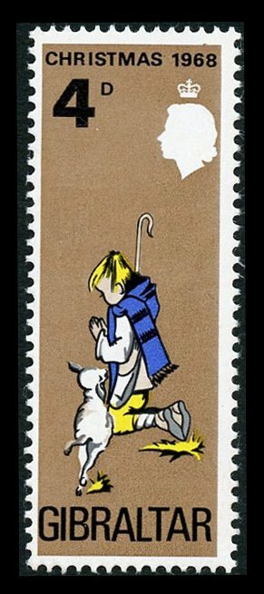 Gibraltar 1968 Christmas 4d Gold Omitted