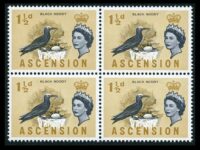 Ascension 1963 1½d Black Noddy Bird Block Cobalt Omitted