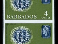 Barbados 1965 Sea Urchin 4c Vertical Pair Imperforate