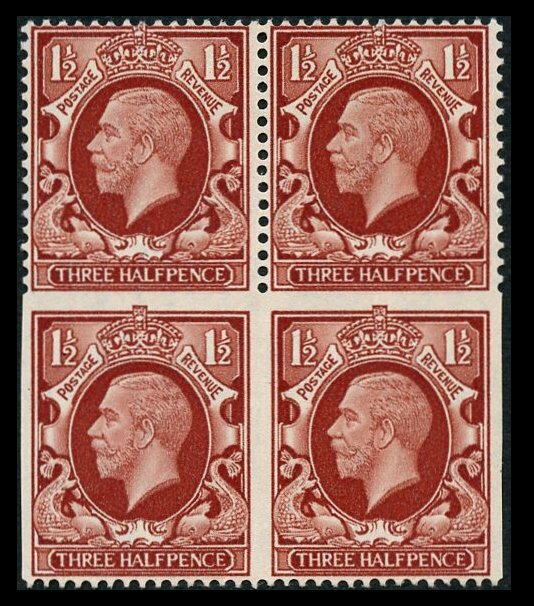 1934 1½d Red-Brown Imperforate Three Sides Block.SG441b