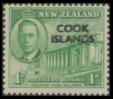 Cook Islands 1946 Peace 1d Green Overprint Double
