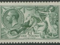 1913 £1 Dull Blue Green Seahorse. Unmounted Mint