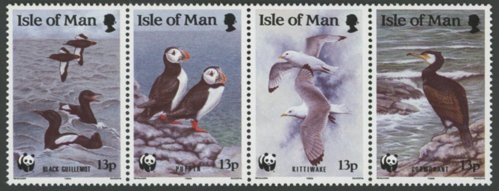 Isle Of Man 1989 13p Seabirds Black Printed Double Strip