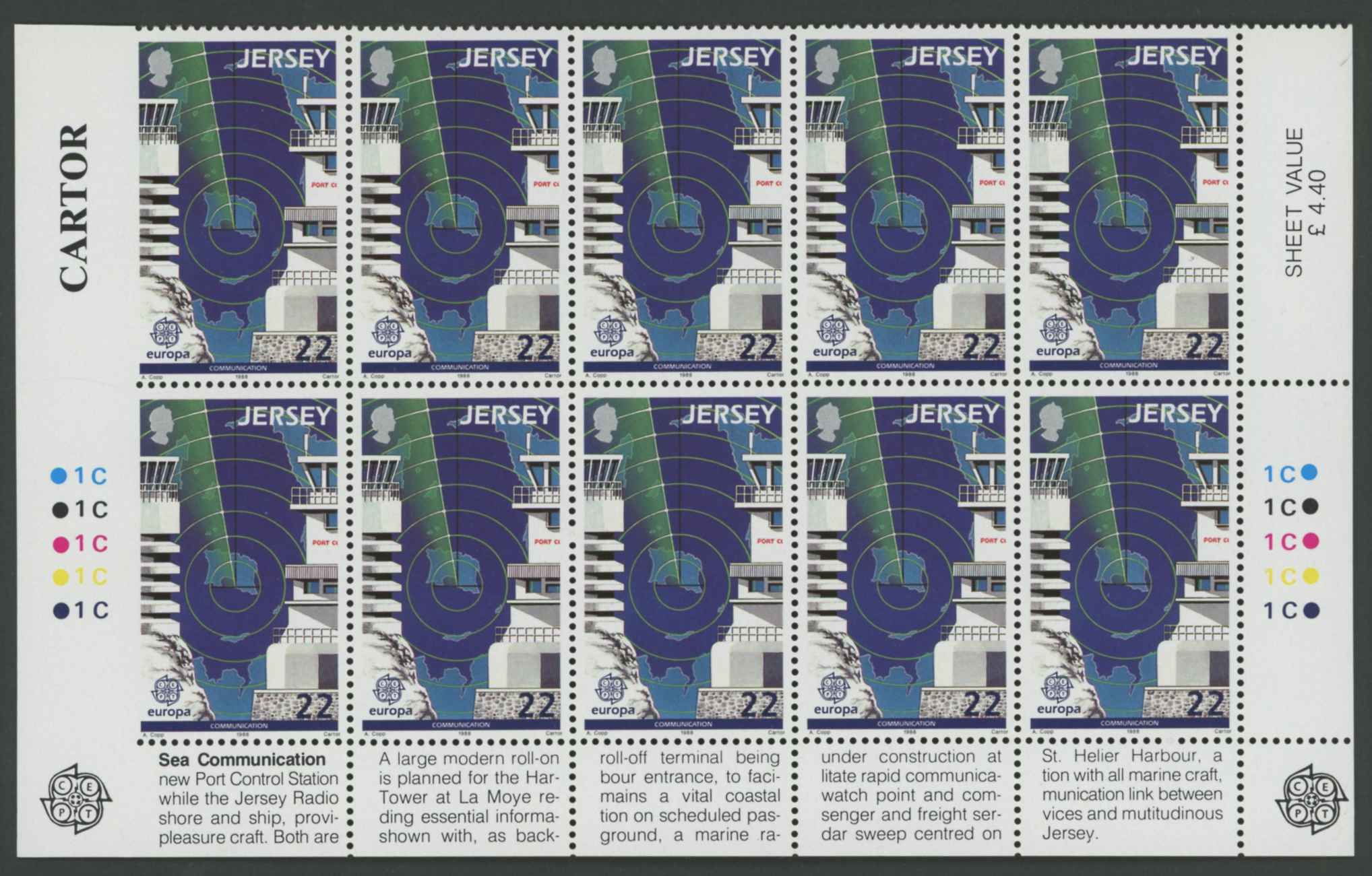 Jersey 1988 Transport & Communications 22p Imperforate